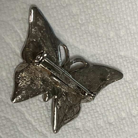 VTG Patriotic Red White Blue Enamel Butterfly Brooch Hat Scarf Pin 1.75"x1.25" - Picture 9 of 13